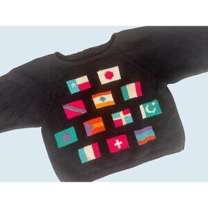 Vintage Cropped Flag / Countries Knit Sweater 80s / 90s Sz Small